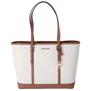 Michael Kors Jet Set Travel Large Shoulder Tote Zip Vanilla Signature MK